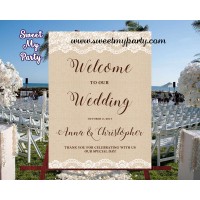 Rustic Wedding Welcome Sign,Lace Burlap Welcome sign,(029w) 